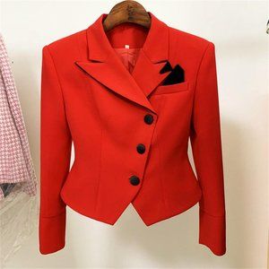 Women's Luxury Fitted Blazer Crop Red Tuxedo Style Coat